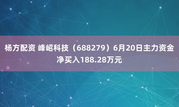 杨方配资 峰岹科技（688279）6月20日主力资金净买入188.28万元
