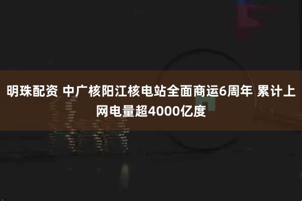 明珠配资 中广核阳江核电站全面商运6周年 累计上网电量超4000亿度