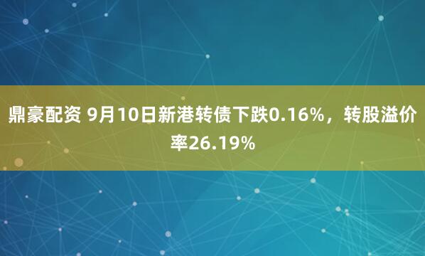 鼎豪配资 9月10日新港转债下跌0.16%，转股溢价率26.19%